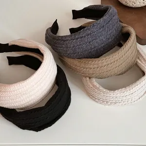 Diadema Ancha de Punto a Rayas Vintage para Mujer Otoño Invierno Banda para el Cabello de Canalé Gruesa Accesorios para el Cabello Diario