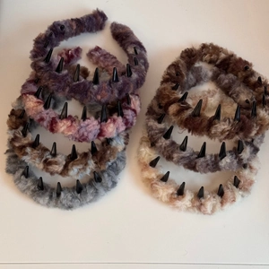 Punk style plush headband with spikes in assorted colors for high cranial top look