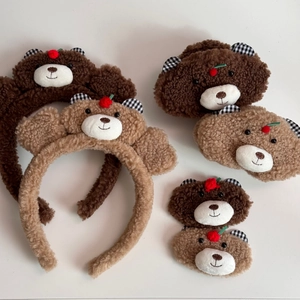 Barrettes et serre-têtes ours en peluche mignons en polaire marron de qualité