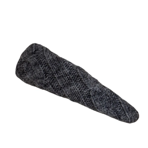 Knitted wool triangle hair clip with vintage stripe texture and dark grey cable pattern