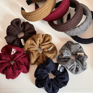 Fascia per Capelli Scrunchie in Maglia Stile Coreano Autunno Inverno Tessuto a Trecce Bordo Largo Accessori Capelli Donna