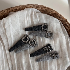 Lot de barrettes en peluche avec strass et nœuds gris pour femmes élégantes
