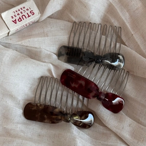 Lot de 3 peignes à cheveux nœud en acétate avec motifs écaille de tortue et dents en métal