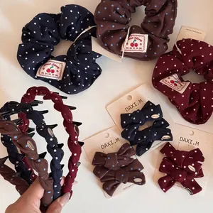 Vintage Polka Dot Fabric Scrunchie Bow Hair Clip And Twist Knit Headband Retro Sweet Fashion Hair Accessories For Women