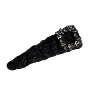 Barrette à cheveux élégante en peluche noire avec cadre en cristal gris foncé rétro
