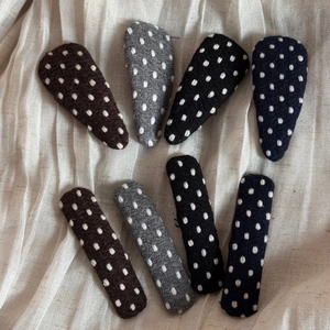 Eight-piece polka dot fabric hair clip set including teardrop and rectangular styles