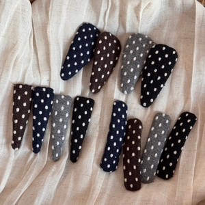 Set of 12 polka dot fabric triangular BB hair clips in navy brown grey and black colors