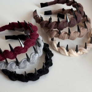 Knitted cable headband set with edgy spikes in five assorted colors for winter hair styling