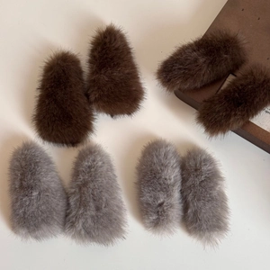 Plush triangle faux fur hair clips in brown and grey for warm autumn winter styling