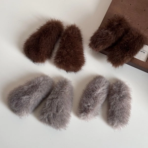 Set of eight plush triangular hair clips in brown and gray for autumn winter fashion