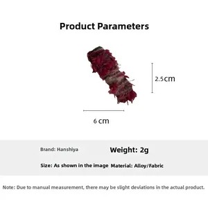 Detailed view of dark red faux fur hair clip showing 6cm x 2.5cm size and 2g lightweight