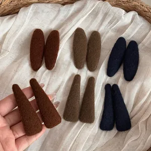 Autumn Winter Solid Color Fabric Wrapped Hair Clips Elegant Minimalist Woolen Texture BB Clips Alloy Hair Accessories For Women