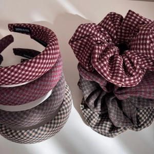 8-piece set of houndstooth sponge headbands and scrunchies in retro autumn colors