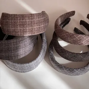 Women Plaid Fabric Headband Padded Wide Brim Hair Hoop Korean Style Retro Autumn Winter Face Washing Hair Accessories