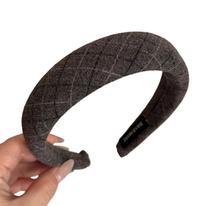 Handmade dark gray quilted sponge headband with classic vintage diamond pattern design