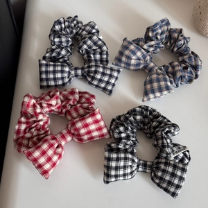 Korean Style Plaid Stuffed Bow Scrunchie High Elastic Hair Tie Fabric Checkered Butterfly Knot Hair Accessory For Women