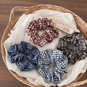 Fresh Plaid Pattern Scrunchies For Women High Elasticity Cloth Hair Ties Large Intestine Hair Ring Retro Hair Accessories
