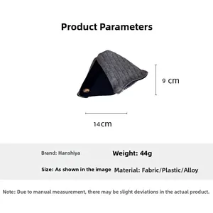 Detailed size specifications for the knitted bow hair clip with gray and black fabric textures