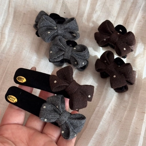 Bow hair clip set with wool texture and white polka dots for autumn and winter