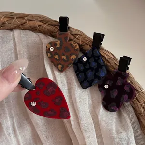 Vintage Leopard Print Flocked Poker Suit Hair Clips For Women Elegant Rhinestone Heart Spade Diamond Club Hairpins Accessories