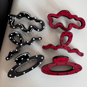 Large Polka Dot Hair Claw Clip For Women Vintage Wavy Irregular Shark Clip Plastic Alloy Hair Styling Accessories Headwear