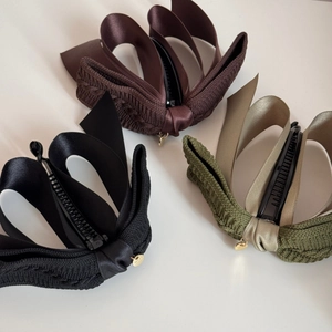 Elegant double-layered bow banana hair clips in black, brown and green with gold charms