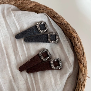 Chic triangle hair clips with square rhinestones and wool fabric in grey and brown