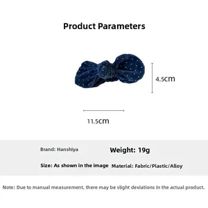 Polka dot velvet bow hair clip specifications with 11.5cm length and alloy material