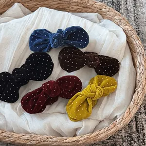 French Vintage Velvet Polka Dot Bow Hair Clips For Women Elegant Handmade Banana Clip Autumn Winter Hair Accessories Gift