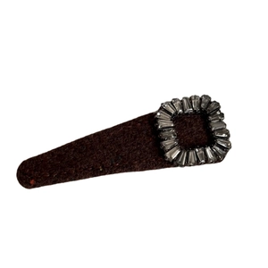 Vintage brown wool felt hair clip with sparkling square rhinestone buckle ornament