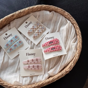 Lot de barrettes mignonnes style coréen avec motifs ours et carreaux sur carte