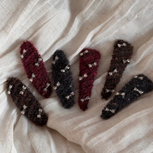 6-piece set of velvet autumn hair clips with metallic rhinestones bow in wine and grey