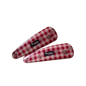 Barrettes à cheveux à carreaux rouges avec motifs ours mignons et finition résine