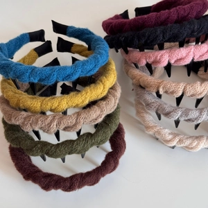 Padded knit cable twist headband with non-slip teeth in various winter colors