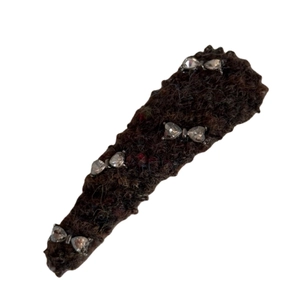 Brown wool hair clip featuring sparkling rhinestone heart bows in elegant autumn design