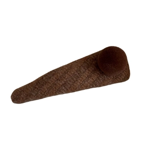 Coffee brown knitted triangle hair clip with plush pom-pom detail for autumn and winter