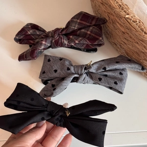 Large Fabric Bow Hair Clip For Women Korean Style Elegant Ribbon Hair Accessories Oversized Duckbill Clip Plaid Heart