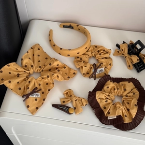 Lot d'accessoires cheveux jaune gingembre à pois comprenant chouchous et serre-tête plat