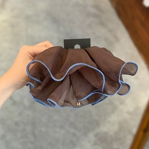 Korean Fluffy Mesh Barrette Brown Blue Edge Handcrafted Spring Clip Hair Accessory With Bell Charm For Women Jewelry