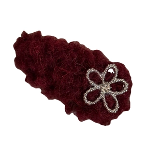 Cute red felt flower hair clip with silver beads and crystal for women winter style