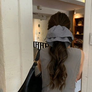 Gingham Fabric Bow Hair Claw Large Checkered Pleated Hair Clip For Women Korean Style Elegant Hair Accessories Headwear