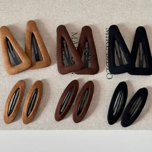 Pinces à Cheveux BB en Velours Vintage Français Triangle Ovale Barrettes Tons Terreux Pince à Frange pour Femmes Bijoux de Cheveux