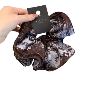 Blue and brown tie-dye oversized hair scrunchie made of breathable fabric with marble pattern