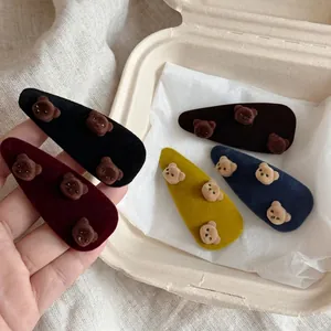 Süße Beflockte Bärenkopf Samt Haarspangen Für Damen Mädchen Süße Tiermuster BB Clip Seitenhaarnadel Haarschmuck