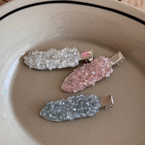 Three Korean style hair clips with sparkling crystals and metal duckbill clamps