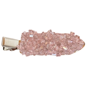 Elegant pink crystal duckbill hair clip with sparkling rhinestones on a silver base