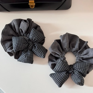 Lot de chouchous gris à motif à carreaux avec nœud et tissu plissé pour coiffure