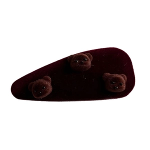 Süße Teddybär Samt-Haarklammer in Dunkelrot mit drei braunen Plüsch-Bärenköpfen