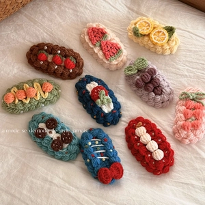 Pince à Cheveux en Laine Crochetée Main Design Fruits Doux Clip BB en Alliage Motif Fraise Citron Accessoires Cheveux Femmes Filles