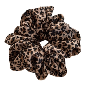 Double-layered leopard print oversized scrunchie hair tie with high elasticity for women